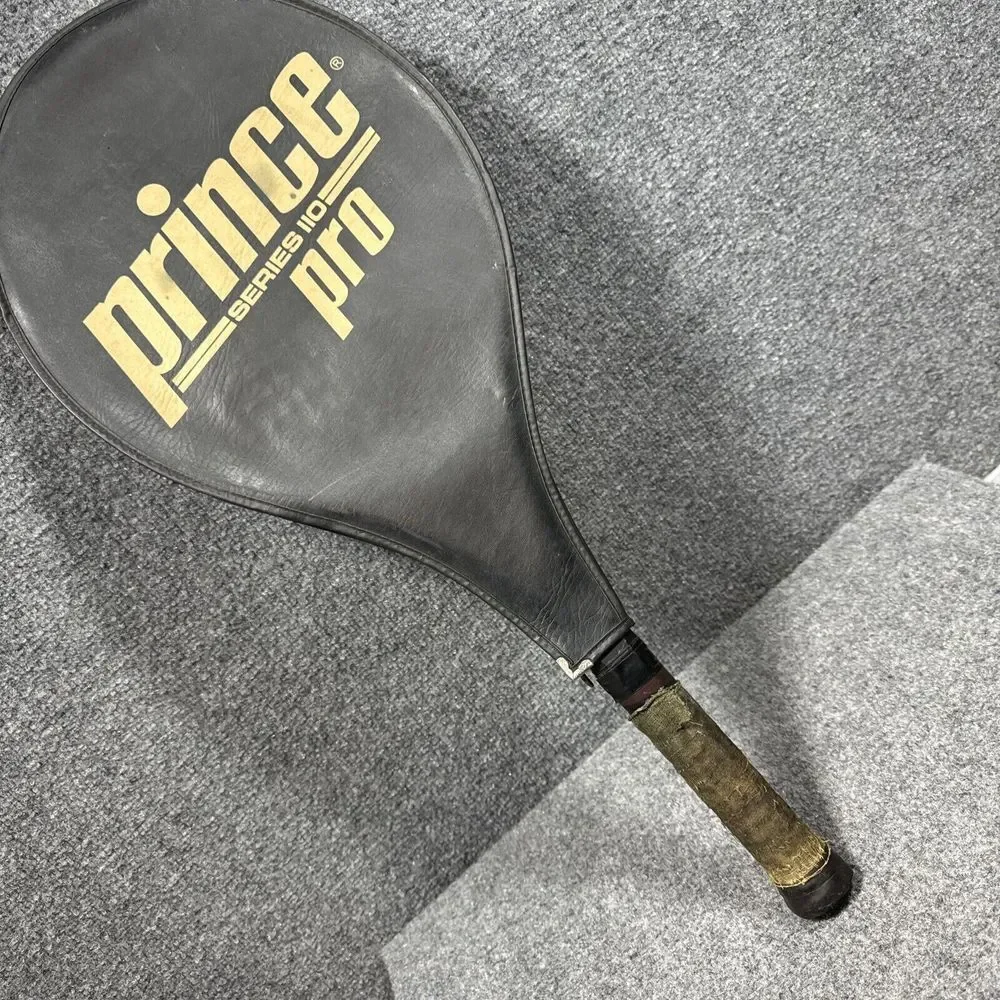 Prince Graphite Pro Series 110 Tennis Racquet Leather 4 3/8 Grip With Cover Nice